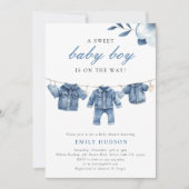Blue Jean Denim Clothes Boy Baby shower Kaart (Voorkant)