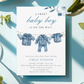 Blue Jean Denim Clothes Boy Baby shower Kaart