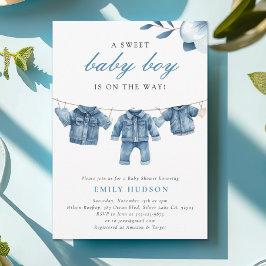 Blue Jean Denim Clothes Boy Baby shower Kaart