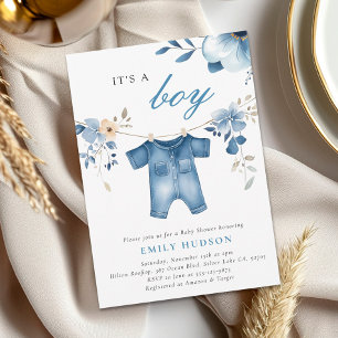 Blue Jean Denim Clothes Boy Baby shower Kaart