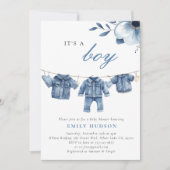 Blue Jean Denim Clothes Boy Baby shower Kaart (Voorkant)