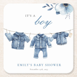 Blue Jean Denim Clothes Boy Baby shower Kartonnen Onderzetters