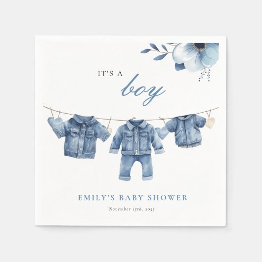 Blue Jean Denim Clothes Boy Baby shower Servet (Voorkant)