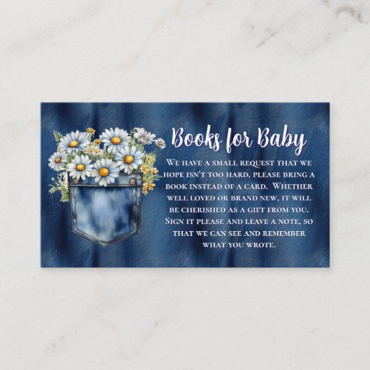 Blue Jean Denim Daisies Baby shower Boeken voor Ba Informatiekaartje (Voorkant)