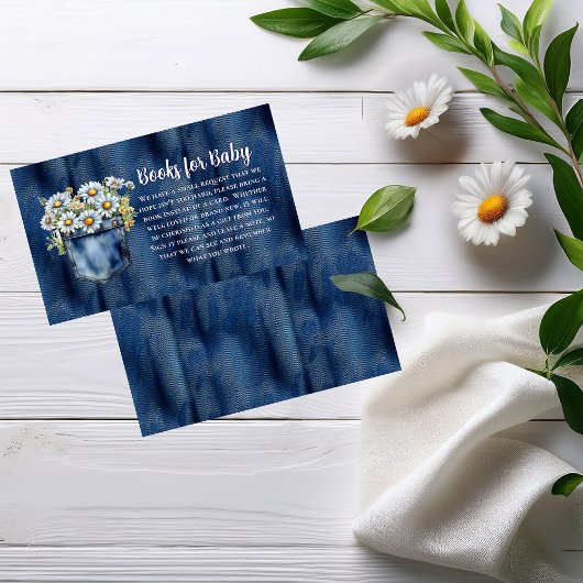 Blue Jean Denim Daisies Baby shower Boeken voor Ba Informatiekaartje
