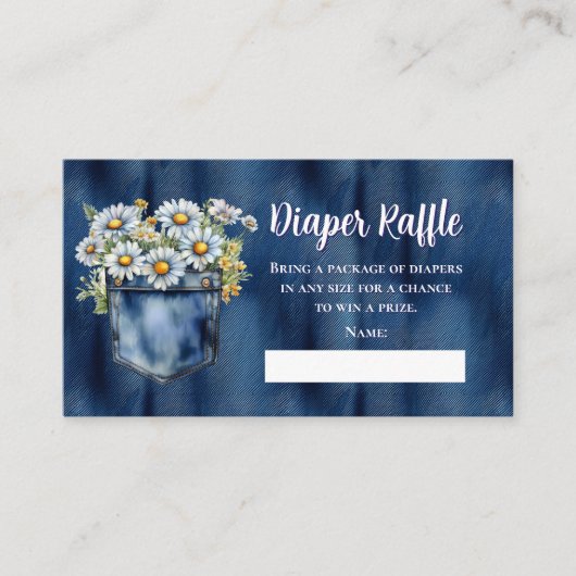 Blue Jean Denim Daisies Baby shower Luier Raffle Informatiekaartje (Voorkant)