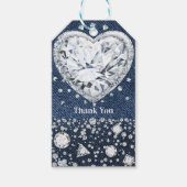 Blue Jean Denim & Diamonds Bling Diamond Heart Cadeaulabel (Voorkant)