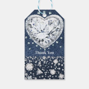 Blue Jean Denim & Diamonds Bling Diamond Heart Cadeaulabel