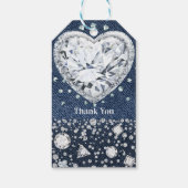 Blue Jean Denim & Diamonds Bling Diamond Heart Cadeaulabel (Achterkant)