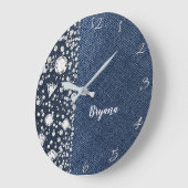 Blue Jean Denim & Diamonds Bling Diamond Heart Grote Klok (Hoek)