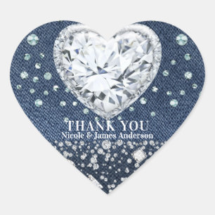Blue Jean Denim & Diamonds Bling Diamond Heart Hart Sticker