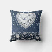 Blue Jean Denim & Diamonds Bling Diamond Heart Kussen (Achterkant)