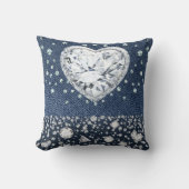 Blue Jean Denim & Diamonds Bling Diamond Heart Kussen (Voorkant)