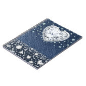 Blue Jean Denim & Diamonds Bling Diamond Heart Notitieboek (Linkerzijde)