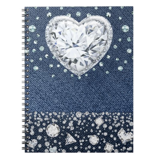 Blue Jean Denim & Diamonds Bling Diamond Heart Notitieboek (Voorkant)