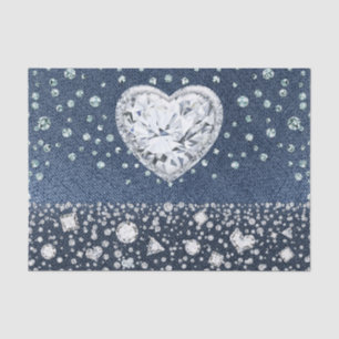 Blue Jean Denim & Diamonds Bling Diamond Heart Tissuepapier
