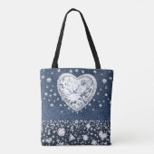 Blue Jean Denim & Diamonds Bling Diamond Heart Tote Bag (Achterkant)