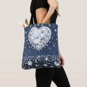 Blue Jean Denim & Diamonds Bling Diamond Heart Tote Bag (Dichtbij)