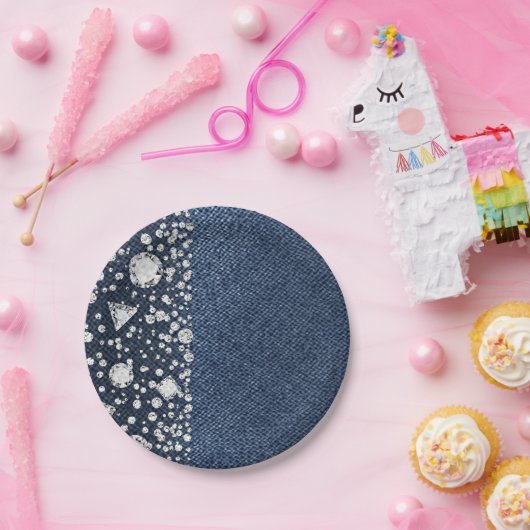 Blue Jean Denim & Diamonds Bling Diamond Party Papieren Bordje (Feest)