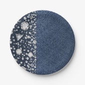 Blue Jean Denim & Diamonds Bling Diamond Party Papieren Bordje (Voorkant)