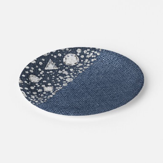 Blue Jean Denim & Diamonds Bling Diamond Party Papieren Bordje (Gekanteld)
