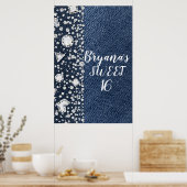 Blue Jean Denim & Diamonds Bling Diamond Party Poster (Keuken)