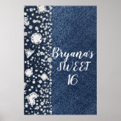 Blue Jean Denim & Diamonds Bling Diamond Party Poster (Voorkant)