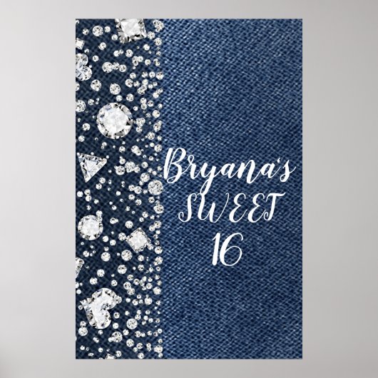 Blue Jean Denim & Diamonds Bling Diamond Party Poster (Voorkant)