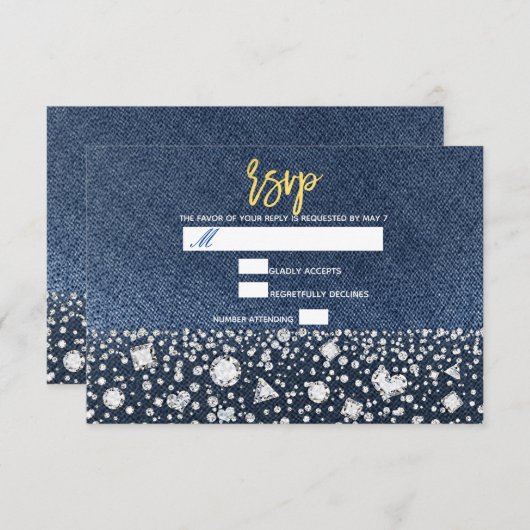 Blue Jean Denim & Diamonds Bling Diamond RSVP (Voorkant / Achterkant)