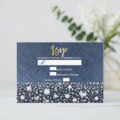 Blue Jean Denim & Diamonds Bling Diamond RSVP Kaartje (Staand voorkant)