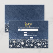 Blue Jean Denim & Diamonds Bling Diamond RSVP Kaartje (Voorkant / Achterkant)