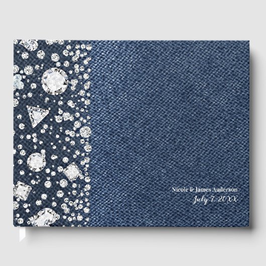 Blue Jean Denim & Diamonds Bling Diamond Wedding Gastenboek (Voorkant)
