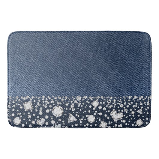 Blue Jean Denim Diamonds Glam Trendy Diamond Bling Badmat (Voorkant)