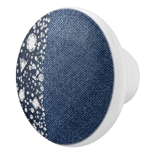 Blue Jean Denim Diamonds Glam Trendy Diamond Bling Keramische Knop (Rechts)