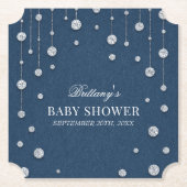 Blue Jean Denim en Diamond Baby shower Kartonnen Onderzetters (Voorkant)