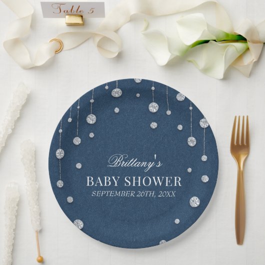 Blue Jean Denim en Diamond Baby shower Papieren Bordje (Huwelijk)