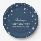 Blue Jean Denim en Diamond Baby shower Papieren Bordje (Voorkant)