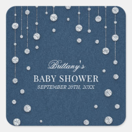 Blue Jean Denim en Diamond Baby shower Vierkante Sticker