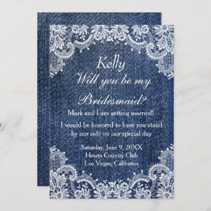 Blue Jean Denim en Lace Bridesmaid Kaart