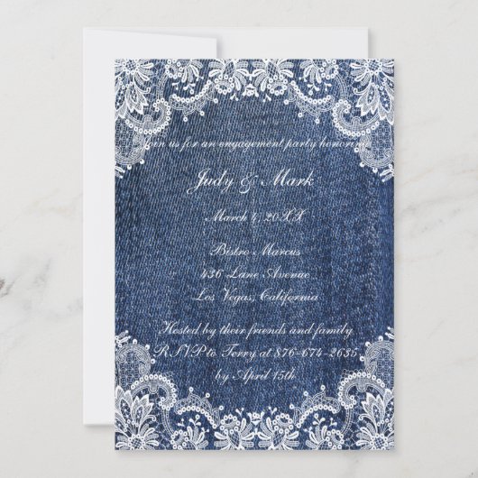 Blue Jean Denim en Lace Engagement Party Kaart (Voorkant)