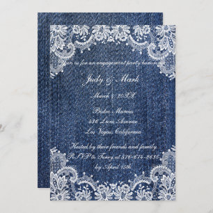 Blue Jean Denim en Lace Engagement Party Kaart