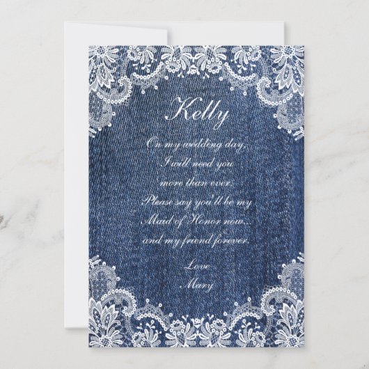 Blue Jean Denim en Lace Maid of Honor Kaart (Voorkant)