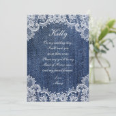 Blue Jean Denim en Lace Maid of Honor Kaart (Staand voorkant)