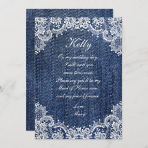Blue Jean Denim en Lace Maid of Honor Kaart