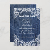 Blue Jean Denim en Lace Save the Date Aankondiging (Voorkant / Achterkant)