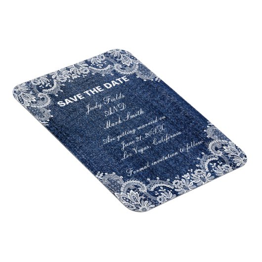 Blue Jean Denim en Lace Save the Date Magneet (Rechterzijde)