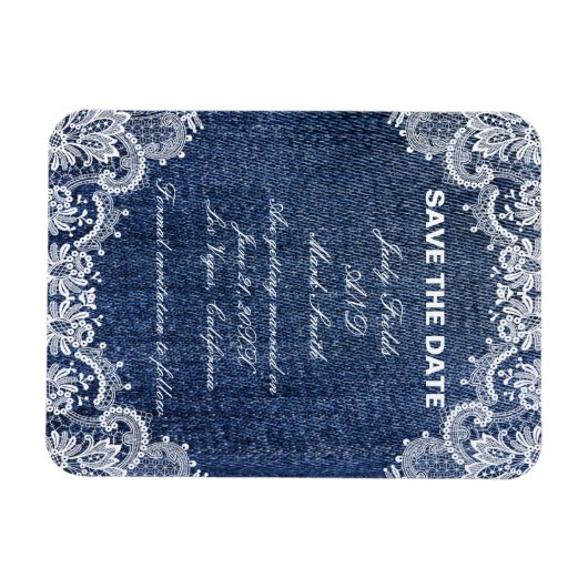 Blue Jean Denim en Lace Save the Date Magneet (Horizontaal)