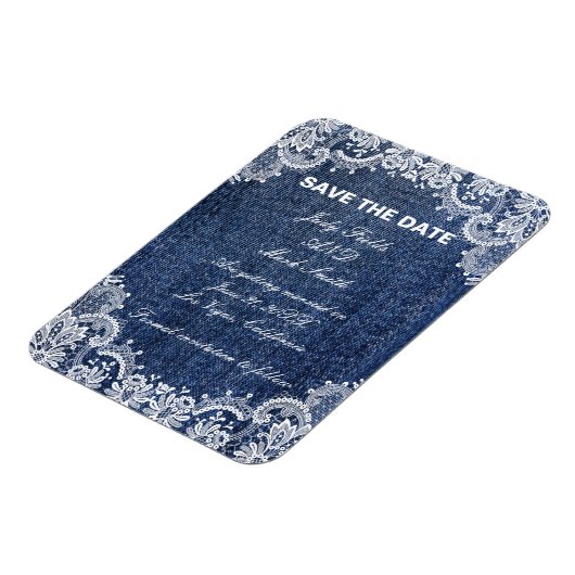 Blue Jean Denim en Lace Save the Date Magneet (Linkerzijde)
