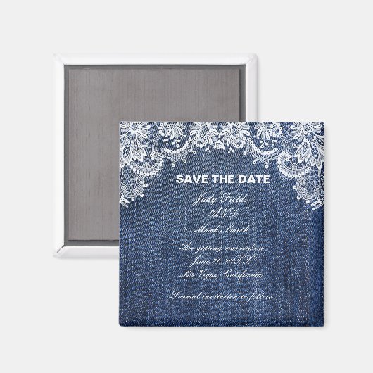 Blue Jean Denim en Lace Save the Date Magneet (Voorkant / Achterkant)