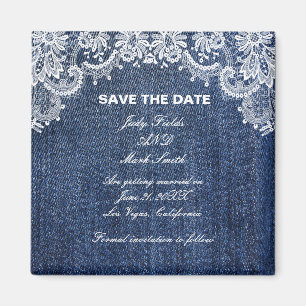Blue Jean Denim en Lace Save the Date Magneet